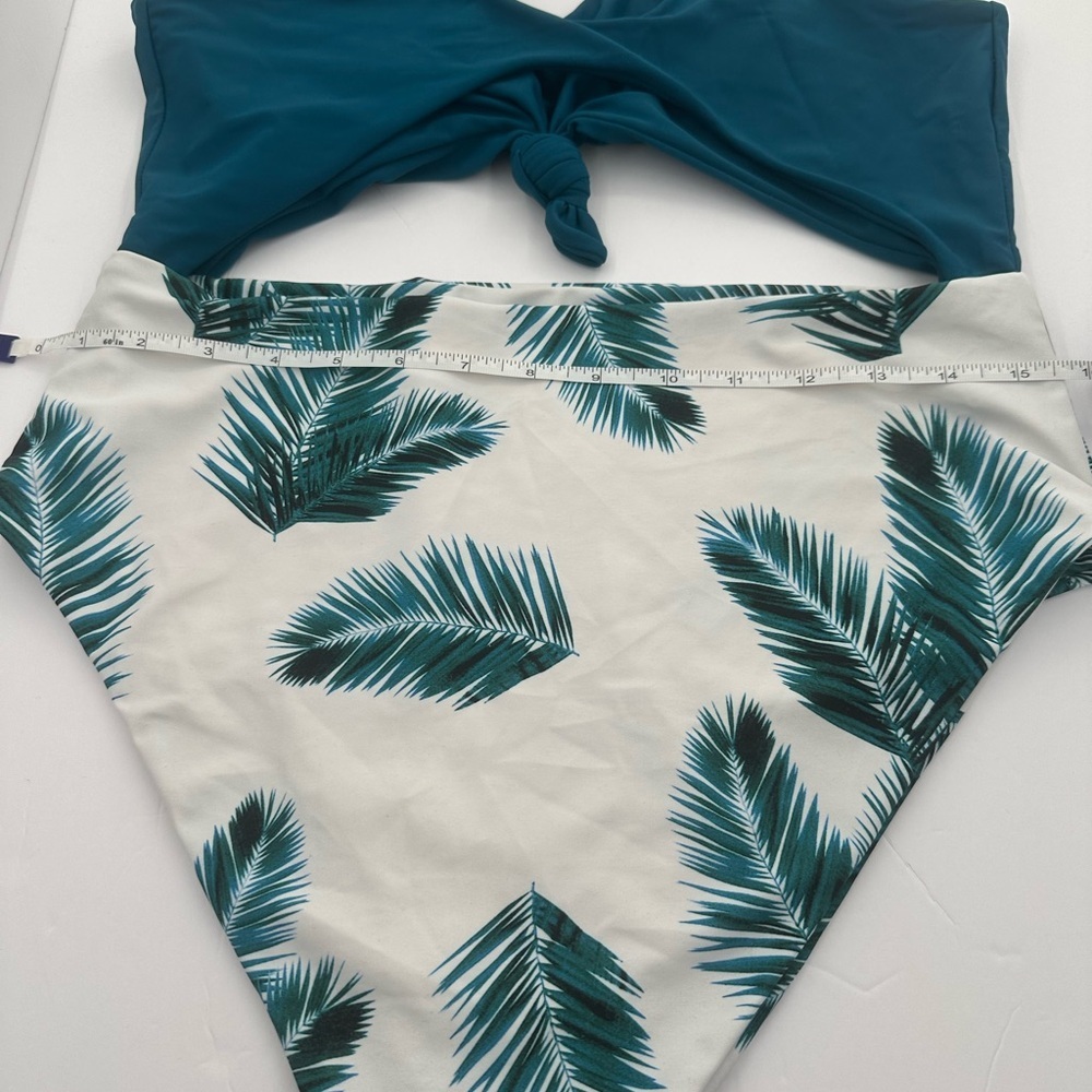 Teal Knot Front One-Piece Swimsuit with Palm Print Size XL - Picture 5 of 5